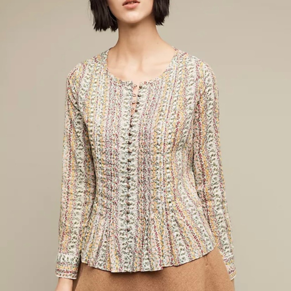 Anthropologie Maeve Gelise button multicolor floral blouse boho peasant top